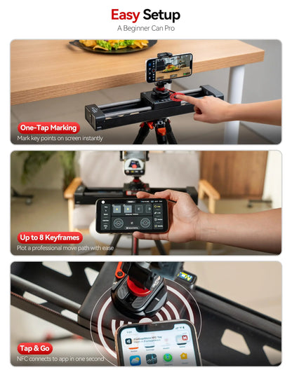 IFOOTAGE Shark Slider PICO PRO, 15.75'' Motorized Slider for DJI Pocket 3/4, Action Cameras and Smart Phones, Dual-Axis 360°