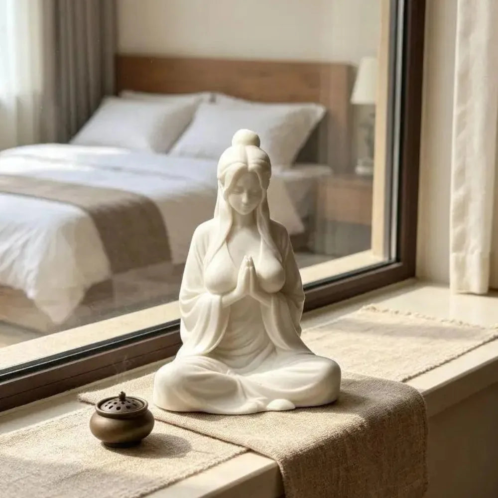Meditation Cross-legged Female Figurine 3D Printed Mini Zen Desktop Ornament Tea Room Bamboo Courtyard Desk Decor DIY Model Gift
