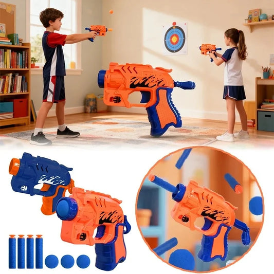 2-in-1 Soft Bullet Toy Gun Dual Foam Dart & Ball Plastic Launcher Parent-Child & Friends Interactive Game Safe Gift for Kids