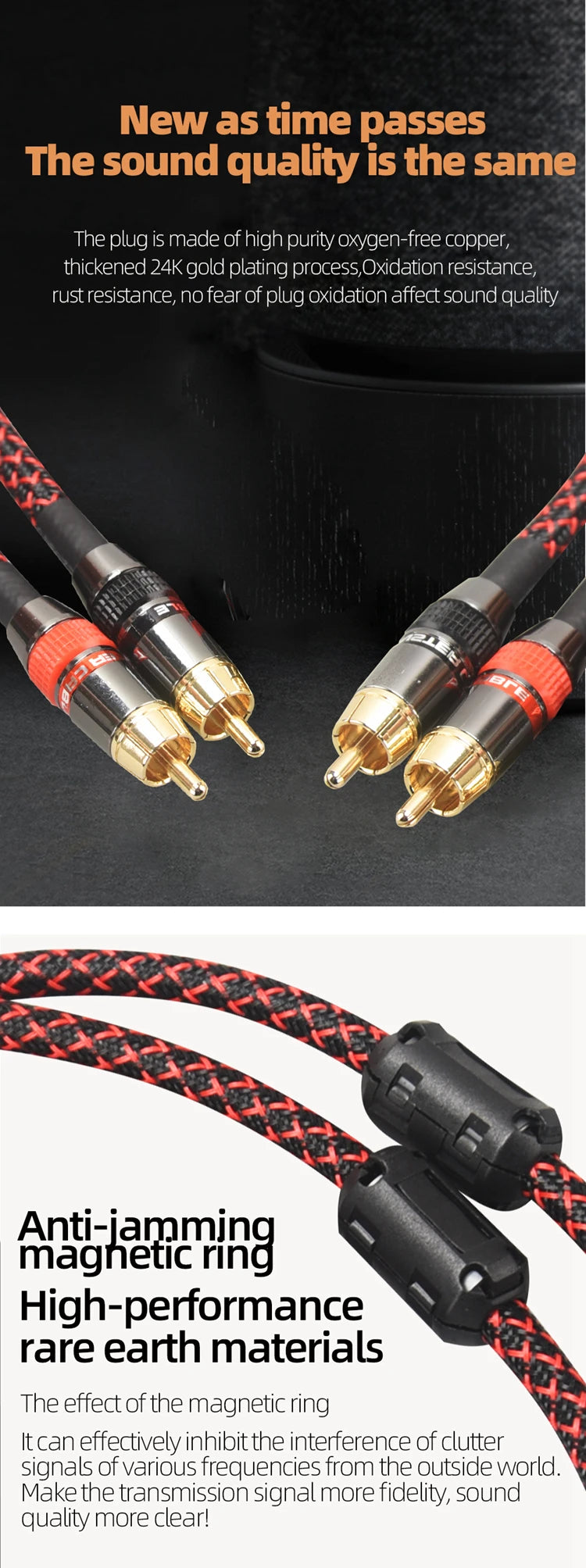 Hi-Fi RCA Cable High Quality 4N OFC HIFI 2RCA-2RCA Male to Male Audio Cable Main Core Independent Shielding One Pair