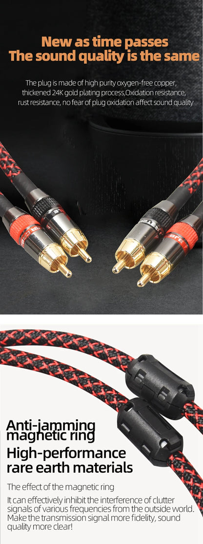 Hi-Fi RCA Cable High Quality 4N OFC HIFI 2RCA-2RCA Male to Male Audio Cable Main Core Independent Shielding One Pair