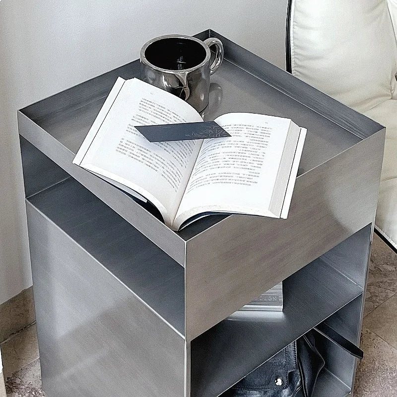 Bauhaus Minimalist Iron Side Table Movable Metal Corner Stand Compact Nightstand for Living Room