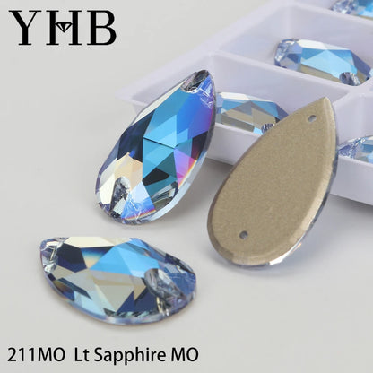 YHB Drop Moonlight Glass Lt Siam Crystal AB Sewing Stones Flatback Sew on Rhinestones For Garment Clothes Bags