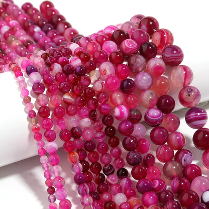 1 Strip 4/6/8/10/12mm Pink Natural Agate Loose Beads Gemstone Round Natural Stone Beads for Jewelry Making DIY Bracelet Necklace