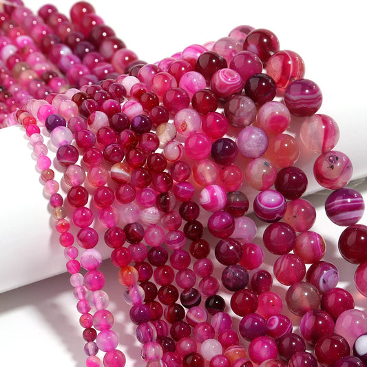 1 Strip 4/6/8/10/12mm Pink Natural Agate Loose Beads Gemstone Round Natural Stone Beads for Jewelry Making DIY Bracelet Necklace