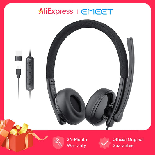 EMEET Wired Headset with Microphone Call Center USB Headphones ENC Noise Cancelling Office Cable Earphones for Phone/PC Computer