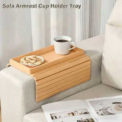 Foldable Bamboo-like Sofa Arm Tray No Assembly Needed, Anti-Dropping Cup Holder Back Anti-Slip Pad Couch Living Room Office Hold