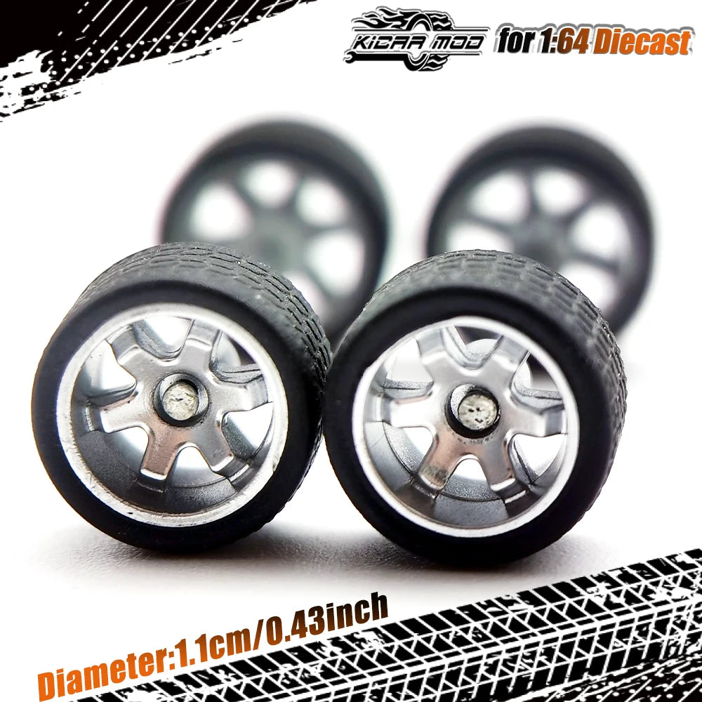 1/64 Wheels with Rubber Tires TE37 Refitting Parts for Diecast Model Car Matchbox Tomica D:11mm 1 Set