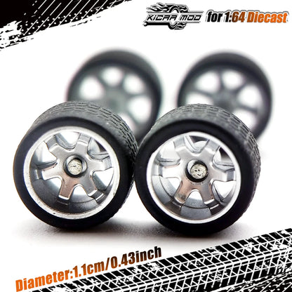 1/64 Wheels with Rubber Tires TE37 Refitting Parts for Diecast Model Car Matchbox Tomica D:11mm 1 Set