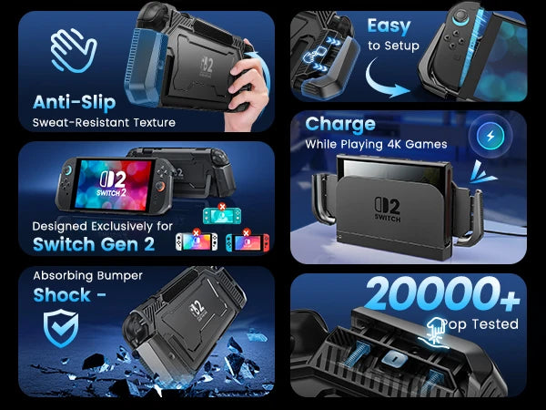 BEBONCOOL Pop-up protective case Upgraded Protective Cover Ergonomic Comfort PC Material Grip Shell Case For Switch 2