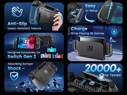 BEBONCOOL Pop-up protective case Upgraded Protective Cover Ergonomic Comfort PC Material Grip Shell Case For Switch 2