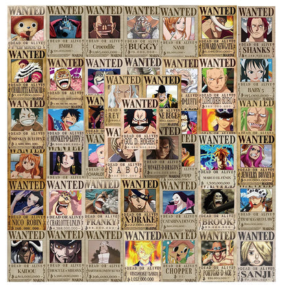 10/30/56PCS Small Anime One Piece Wanted Posters Stickers Cool Cartoon Decal Laptop Diary Phone Decoration Wall Graffiti Sticker