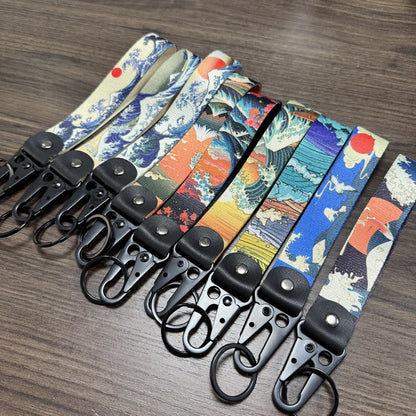 JDM Style Ukiyo-e Crane Keychain Racing Modified Nylon Motorcycle Keyring Auto Key Holder Accessories