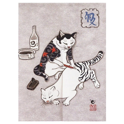Japanese Ukiyo-e Tattoo Cat Noren Door Curtain Printed Doorway Curtain Kitchen Bedroom Entrance Decoration Hanging Half-Curtains
