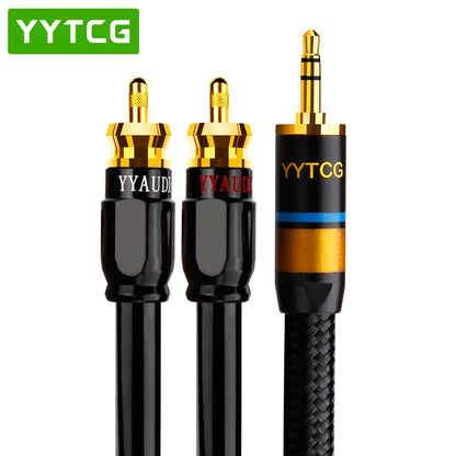 3.5mm to 2RCA audio cable, dedicated connection cable for mobile phones, power amplifiers, audio equipment and speakers
