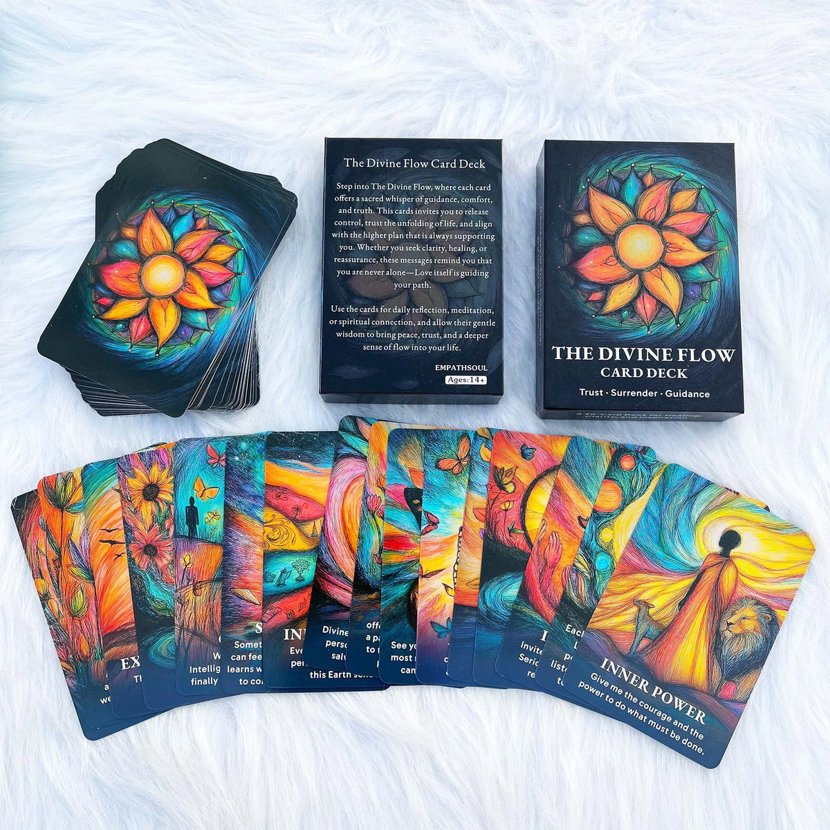 The Divine Flow Oracle Card Deck, 50 Cards for Daily Reflection, Meditation and Clarity, Card Collection, 12x8cm, 14+