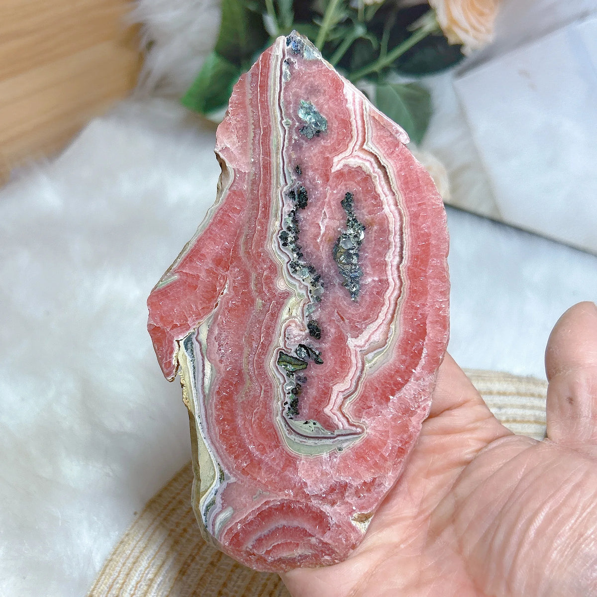 Healing Natural Crystal Rare Argentina Rhodochrosite Large Slices Slab Ore Mineral Gemstones Ornament Home Decoration Gift