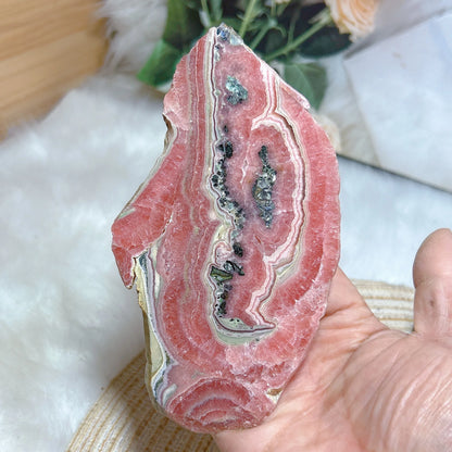 Healing Natural Crystal Rare Argentina Rhodochrosite Large Slices Slab Ore Mineral Gemstones Ornament Home Decoration Gift