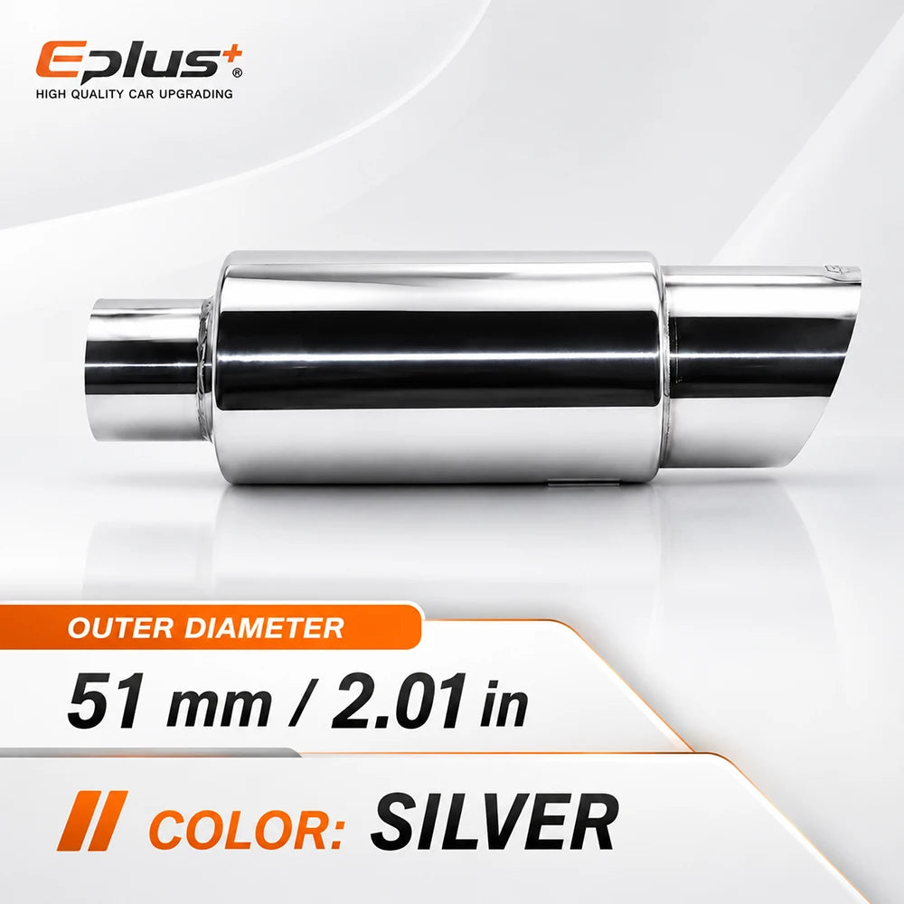 EPLUS Universal Car&Motorcycle Stainless Steel Exhaust Muffler Slant Cut Tip Car Exhaust Resonator 51/57/63mm Inlet