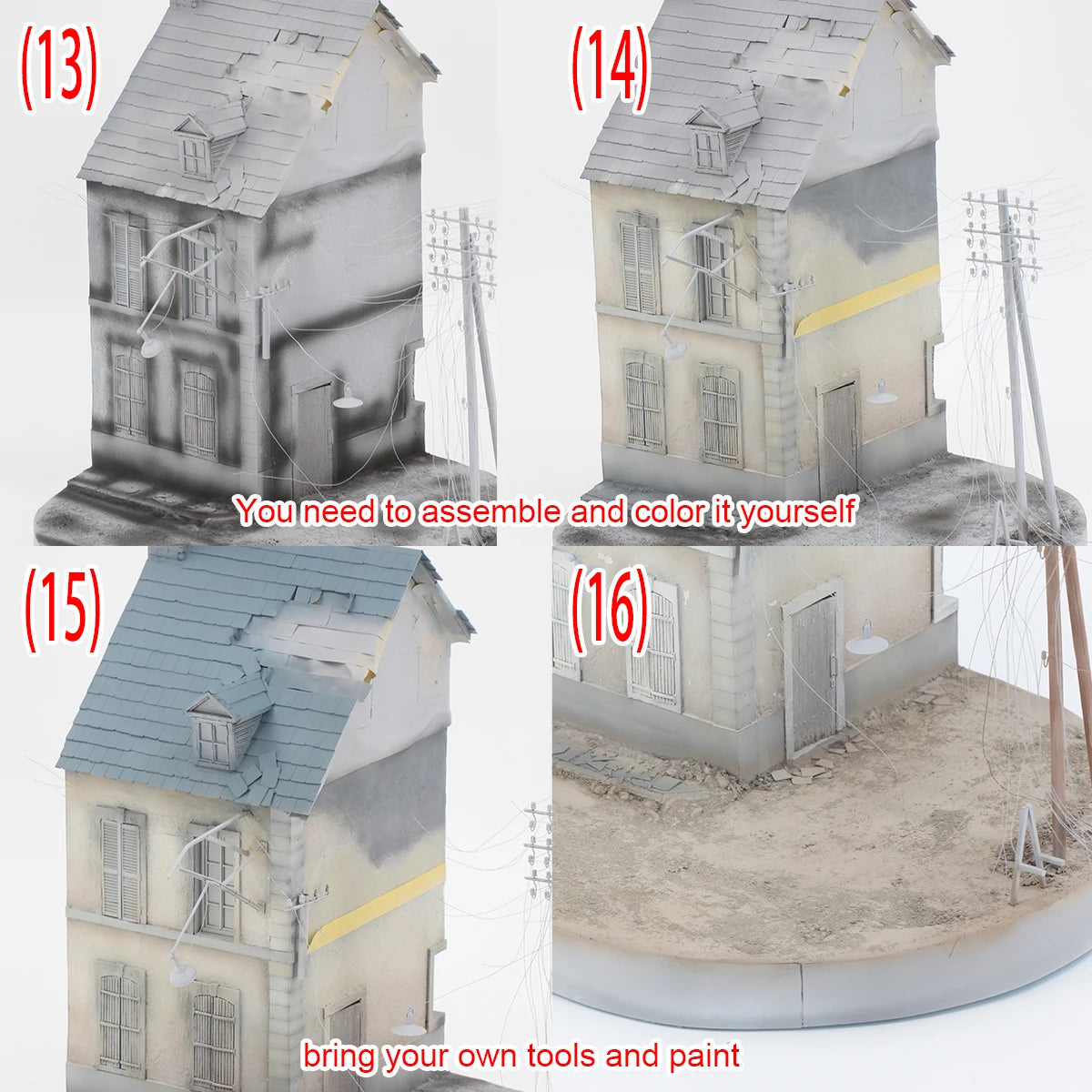 Assembly Architectural Model Miniature Architectural Building Model Brick Concrete Building Villa Diorama Scale Model Kit 1/35