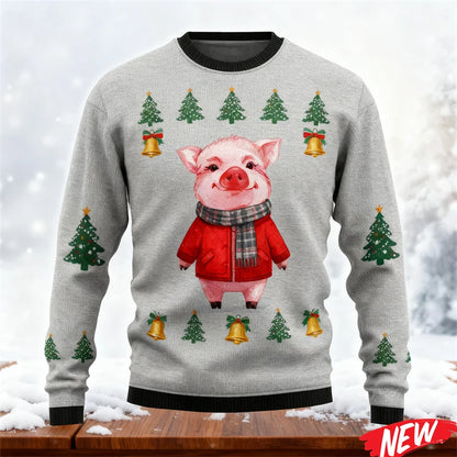 2026 Ugly Christmas Sweater For Men Cute Animal Pig Pattern Oversized Sweatshirt Family New Year Holiday Round Neck Hoodie