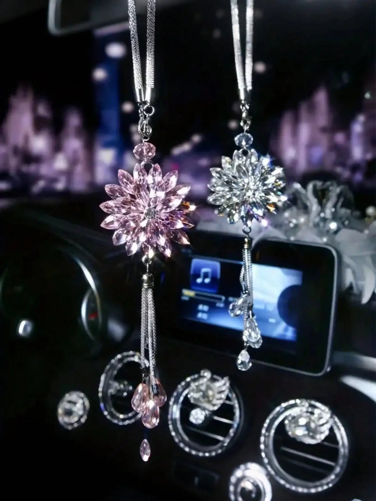 Lotus Double-Sided Crystal Snowflake Pendant with Tassel – Car Decoration, Ideal Gift for Valentine's Day, Christmas & More.