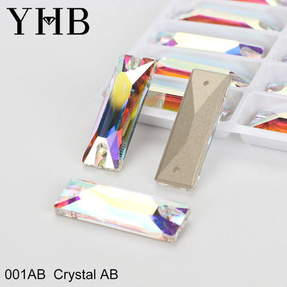 YHB Top Quality Cosmic Baguetee Glass Crystal AB Moonlight Sewing Stones Flatback Sew on Rhinestones For Garment Clothes Bags