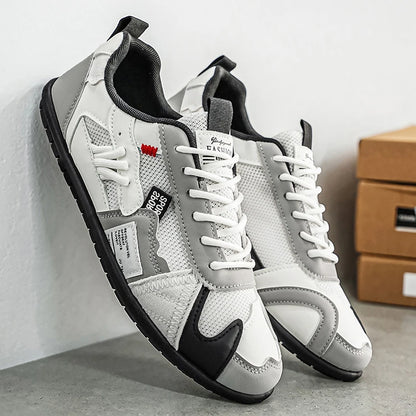 Men's Trendy Black and Gray Color-Blocked Mesh Breathable Casual Sports Shoes, Summer Thin Retro Forrest Gump Shoes, Lightweight Soft-Soled Shock-Absorbing Non-Slip Versatile Wear-Resistant Men's Shoes