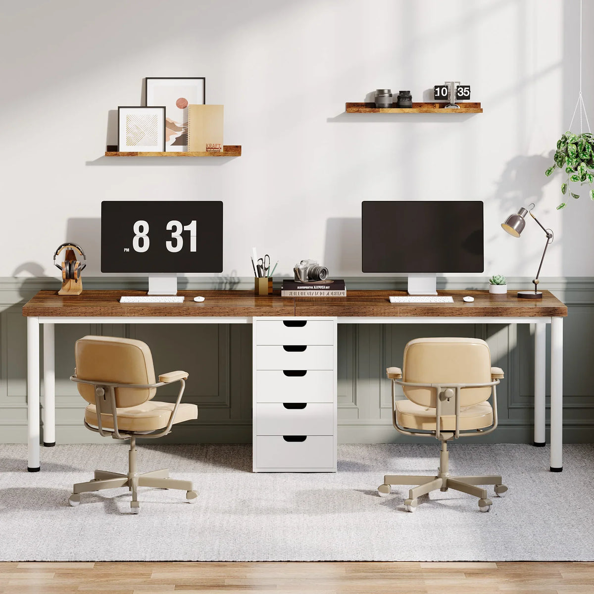 Tribesigns   Two Person Computer Desk With 5 Drawers Study Writing Table Workstation Modern Simple Double Computer Desk