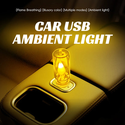 RGB Dynamic LED Touch Ambient Light Candle Type Night Light Clear Glass Flickering Flame Light USB Car Interior Accessories