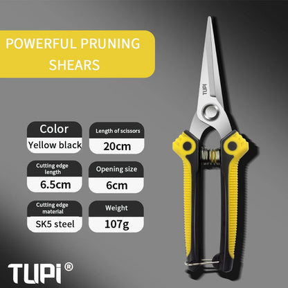 TUPI Professional Bypass Pruning Shears Garden Scissors for Tree Trimming Durable Hand Clippers with Ergonomic Non-Slip Handle