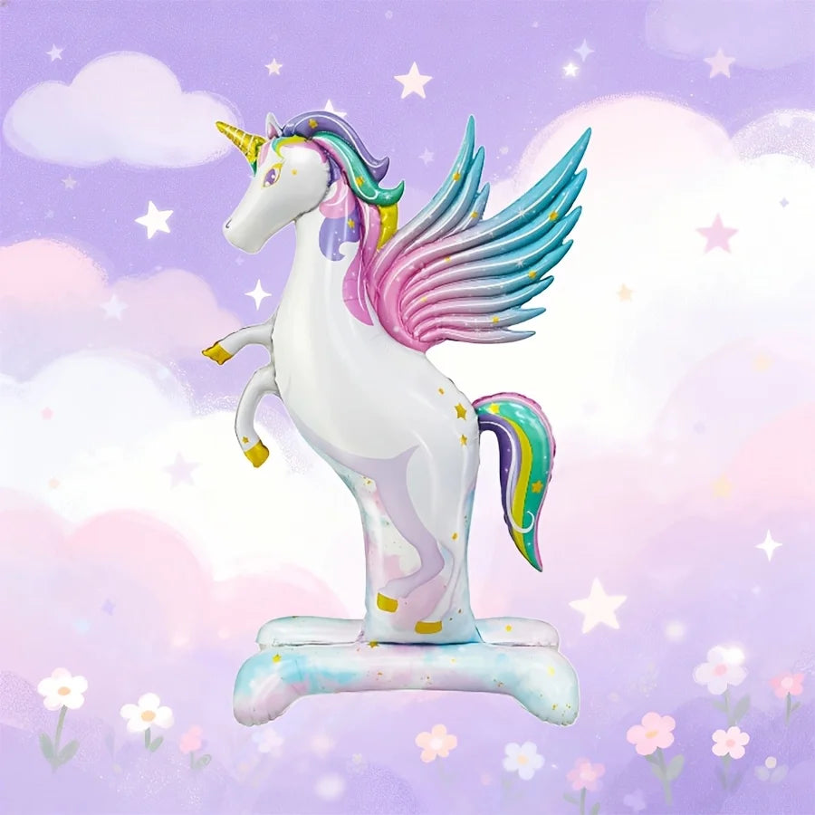 Giant 3D Self-Standing Unicorn Foil Balloon with Stable Base, Rainbow Gradient Unicorn with Wings Inflatable Mylar Balloon for K
