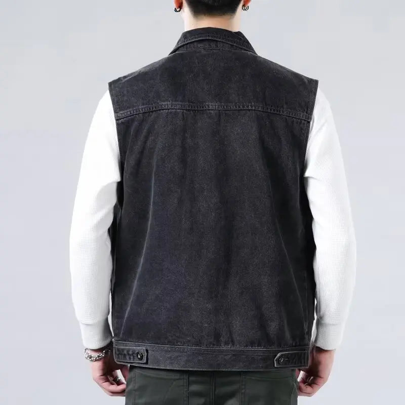 Spring Vintage Design Mens Denim Vest Male Retro Sleeveless Jackets Men Ripped Hole Button Jean Waistcoats Clothing 4XL