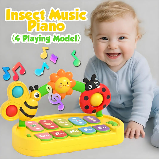 Baby Piano Toy 6 to 12 Months,Insect Piano Keyboard with Light Up & Music,4 Modes Musical Toys for Toddlers 1-3(Without Battery)