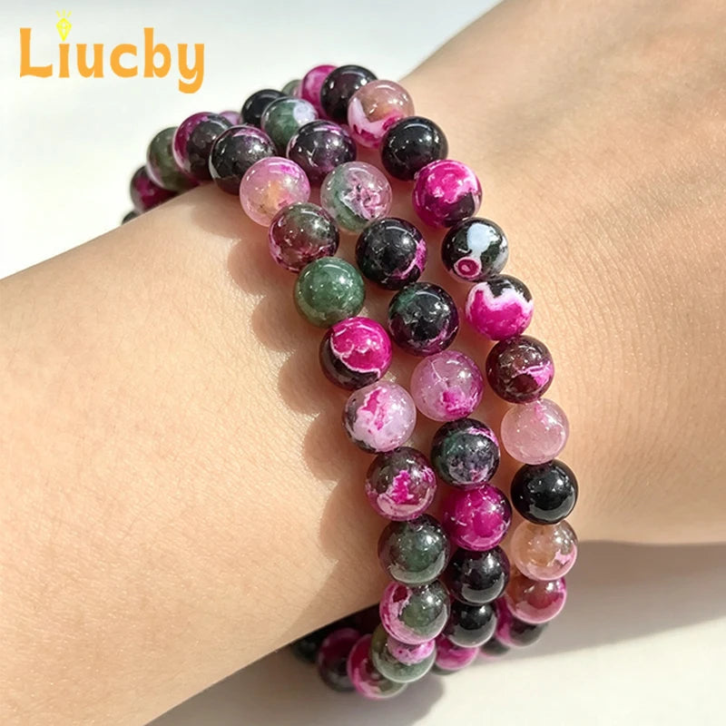 Faceted Dragon Patterned Fire Agate Natural Stone Beads for Jewelry Making DIY Traditional Decoration Retro Rings 15' Strand 8mm