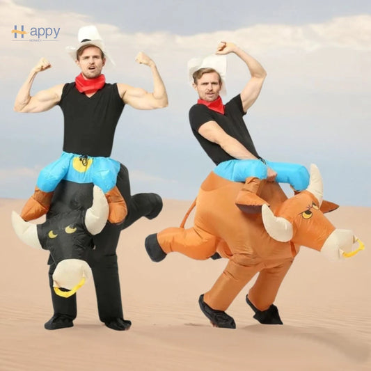 Cowboy Bull Rider Inflatable Costume for Adults and Kids Funny Blow Up Western Rodeo Suit for Halloween Party Cosplay Carnival
