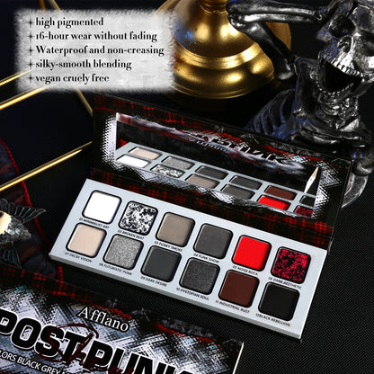Goth Makeup Gray Black Eyeshadow Palette, Grunge Smokey Eye Eyeshadow Palette Highly Pigmented, Blendable Chrome Glitter Silver