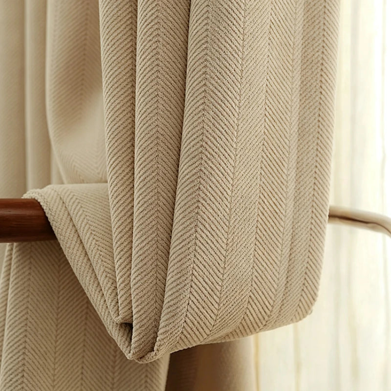 Custom Cream Luxury Beige Thick Chenille Curtains for Living Room Bedroom Dining Blackout Herringbone Texture Window Fashion