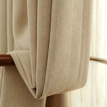 Custom Cream Luxury Beige Thick Chenille Curtains for Living Room Bedroom Dining Blackout Herringbone Texture Window Fashion