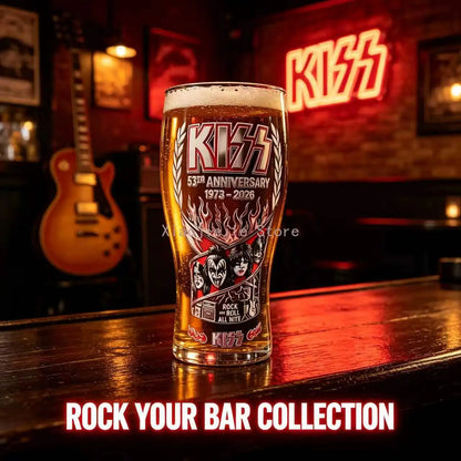 KISS Band 53th Anniversary Beer Glass 1973-2026 Rock Roll All Nite Printed Pint Cup Rock Fan Bar Drinking Gift