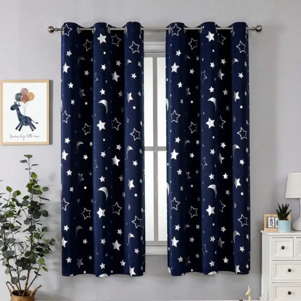 1pc Silver Pressed Star Moon Pattern Blackout Curtain, Window Curtains for Living Room, Bedroom, Kitchen, Home Decor