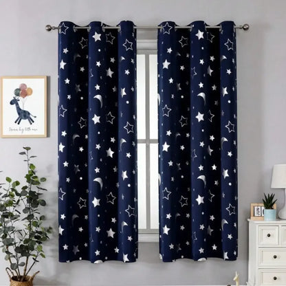 1pc Silver Pressed Star Moon Pattern Blackout Curtain, Window Curtains for Living Room, Bedroom, Kitchen, Home Decor