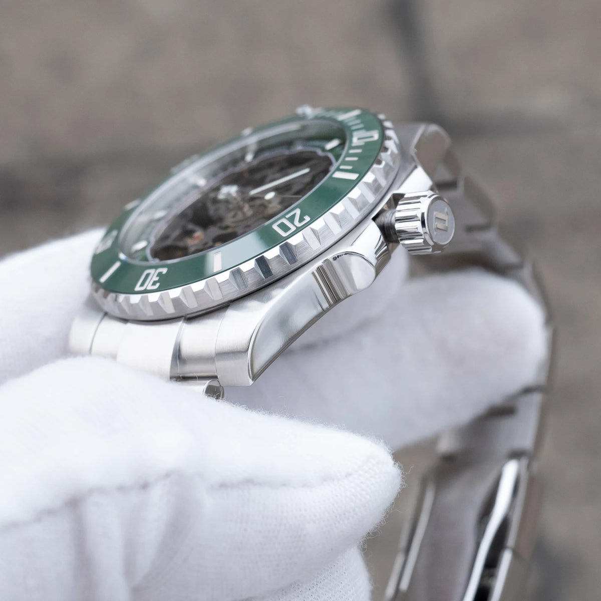 OBLVLO Men's Luxury Green Skeleton Dial Diving Watch Stainless Steel Luminous Waterproof Automatic Mechanical RX-DK Top Brand
