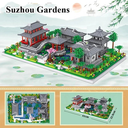 Chinese Traditional Suzhou Classical Yard Garden Temple Building Block 3900+Pcs Mini Assembled Bricks Construction Toys
