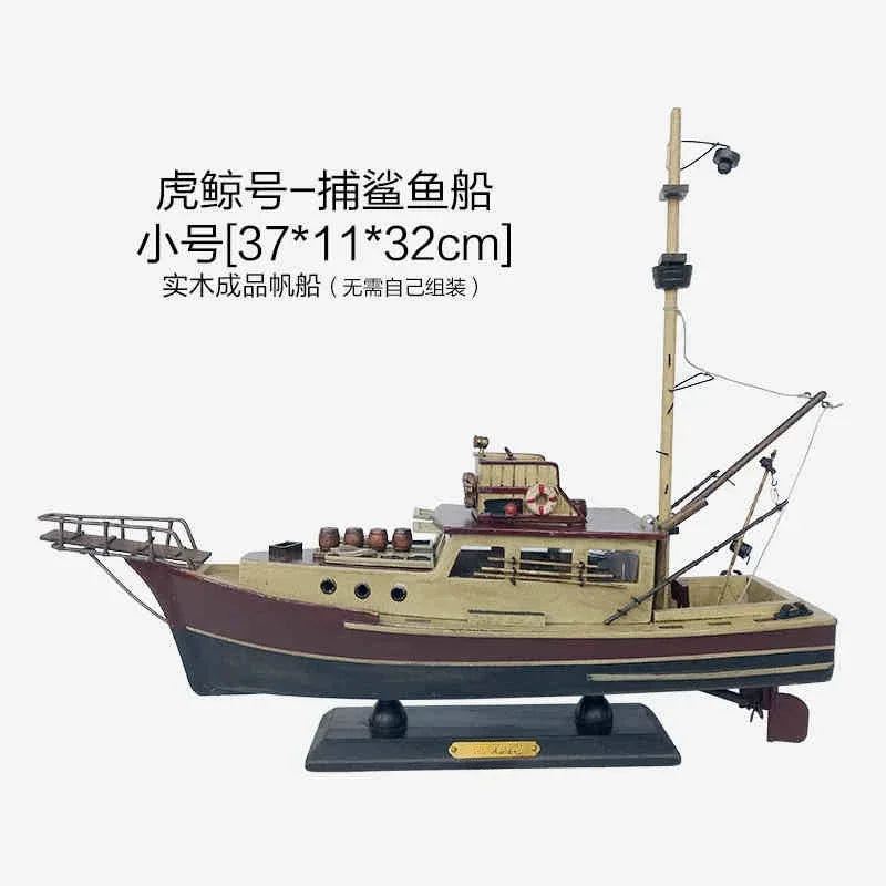 Wooden Jaws - 37cm Orca Model Shark Fishing Boat Movie Relative Items Custom Famous Boats Antique Decoration Seaside Home Decor