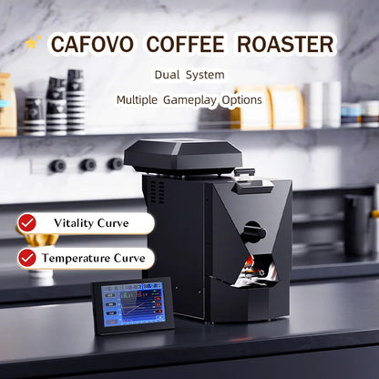 CAFOVO RE-2 Electric Coffee Roaster 500g Capacity with Artisan Software Dual Temperature Monitoring Commercial Home Roasting
