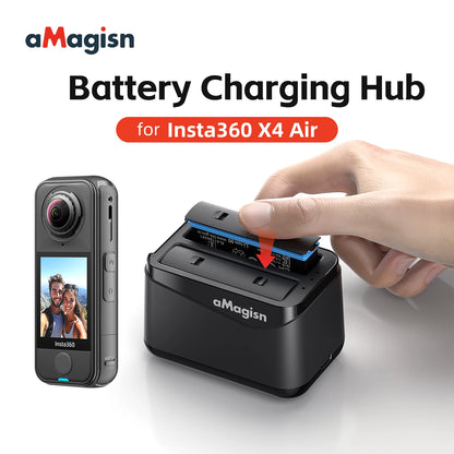 aMagisn 2 in 1 Battery Charging Hub for Insta360 X4 Air, 2 Slots Fast Charger with Dual Micro SD Card Storage for X4 Air Not X4