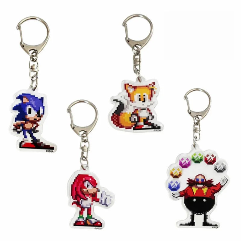 Knuckles Eggman Pixel Art 5cm Acrylic Keychain Classic Character Pendant Metal Clasp Backpack Charm Decor Ornament For Lovers