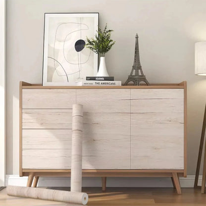 Adhesive Wallpaper Roll with 5Meters Waterproof Wood Grain Sticker Wardrobe Cabinet Desktop Door Furniture Renovation Stickers