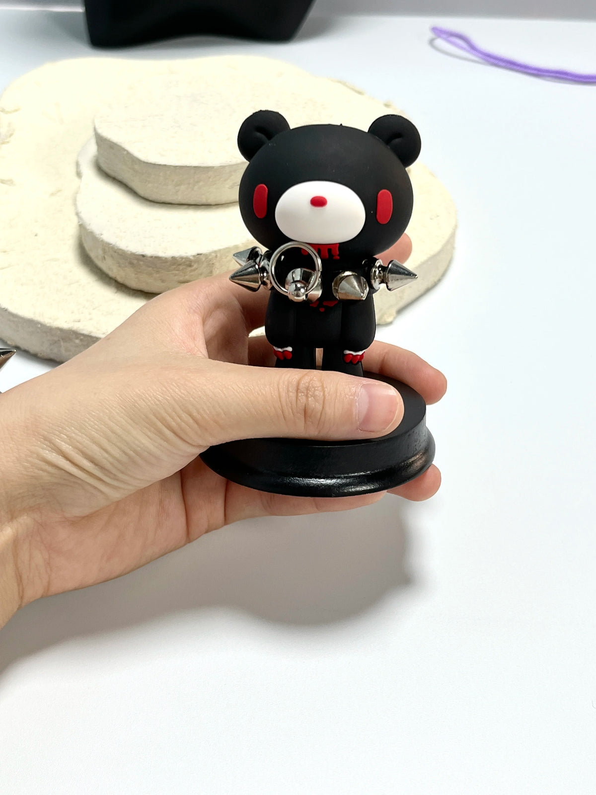 Kawaii Gloomy Bear Mori Chack Figure Goth Punk Spiked Collar Bloody Bear Statue Pink Black Desktop Decor Ornament Car Gift Y2K